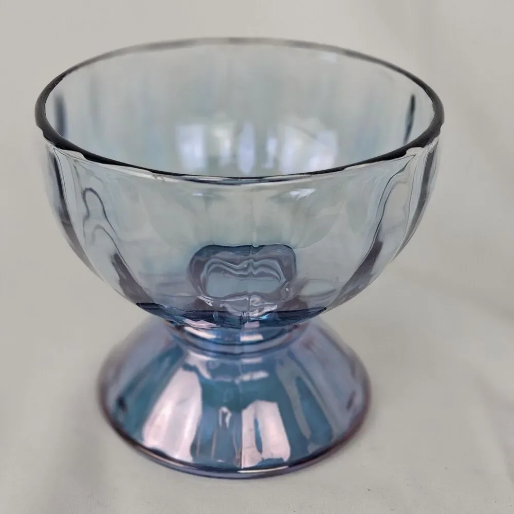 Libbey Blue Glass Dessert Bowl Fruit Ice Cream Pedestal Footed Bowl VTG
